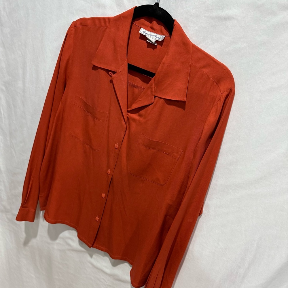 Anna and Frank 100% Silk Terracotta Button Down Blouse‎ Large Old Money Luxury - Picture 2 of 15